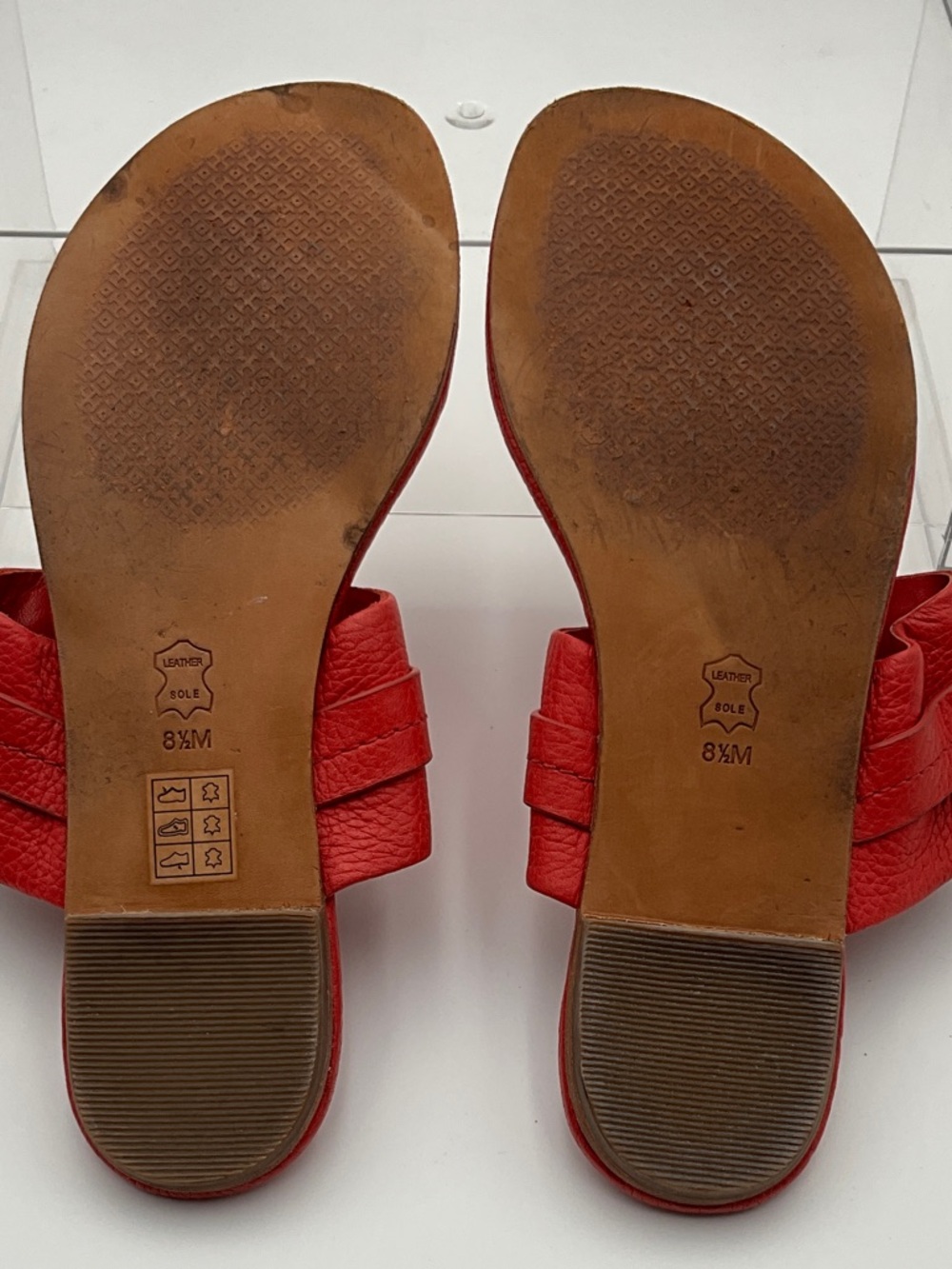 Tory Burch orange Red Leather Miller Sandals with Gold Medallion 8 1/2 W - Picture 4 of 9